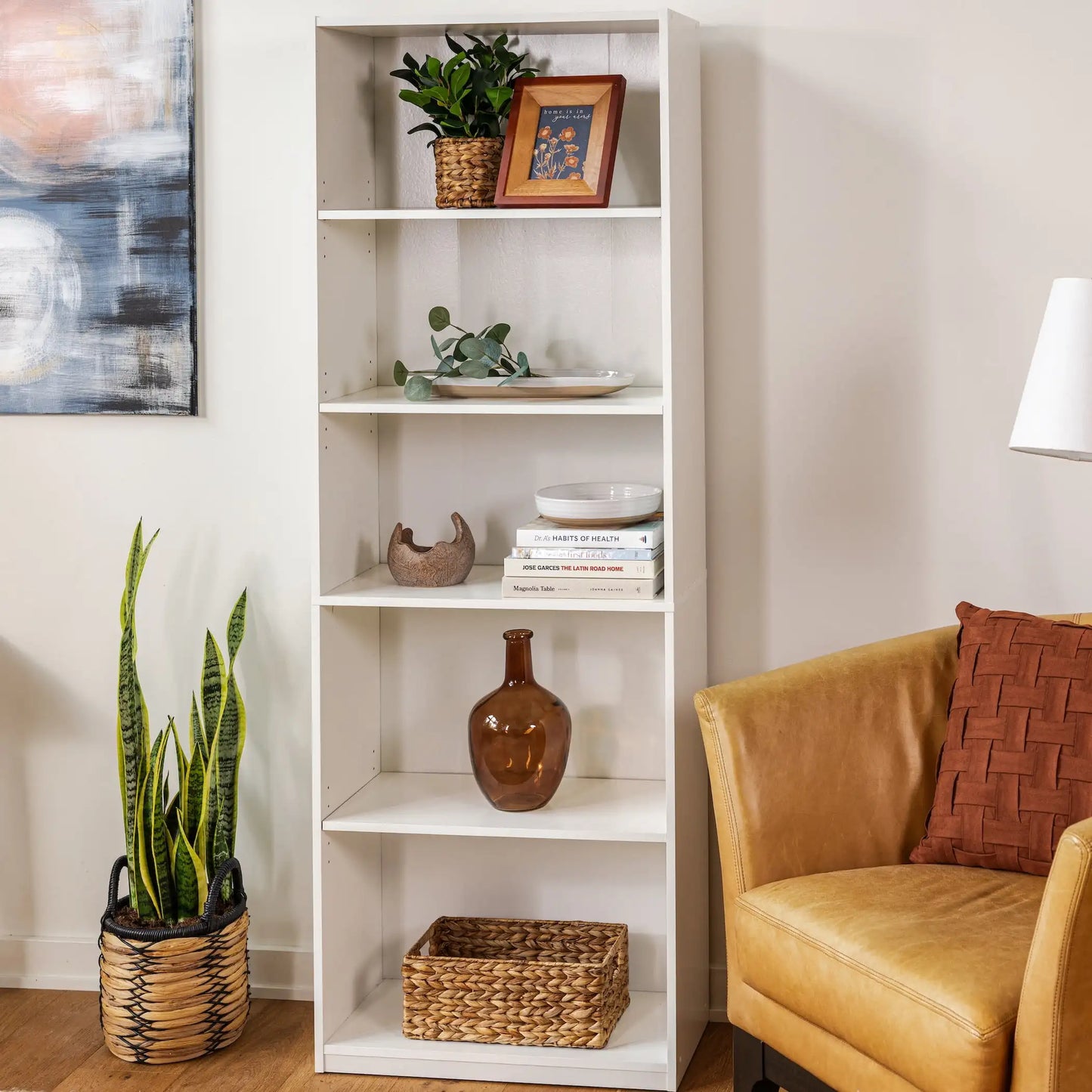 5-Shelf Bookcase Adjustable Shelves Solid Wood Display Storage Unit