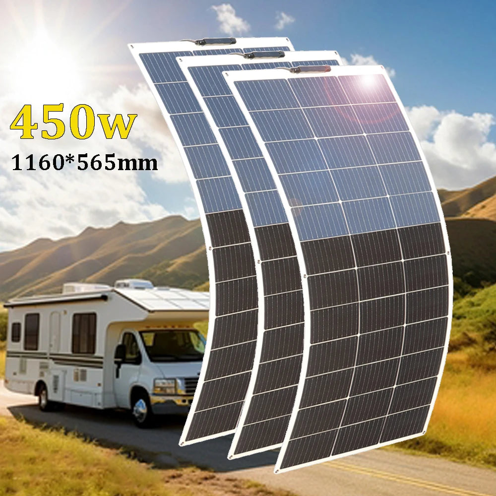 12V Solar Panel 150W 300W 450W Flexible Photovoltaic Charger for Camping