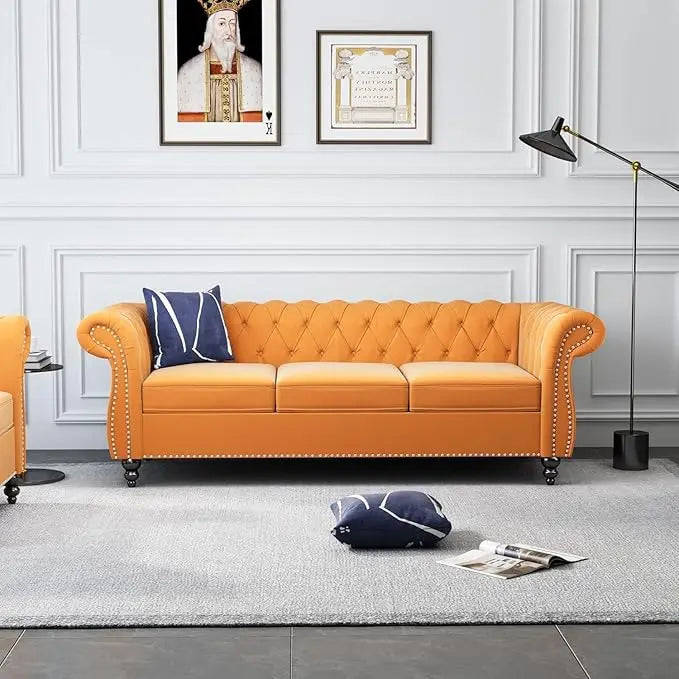 Ljustra Chesterfield 3-Seater Sofa Modern Leather Tufted Couch