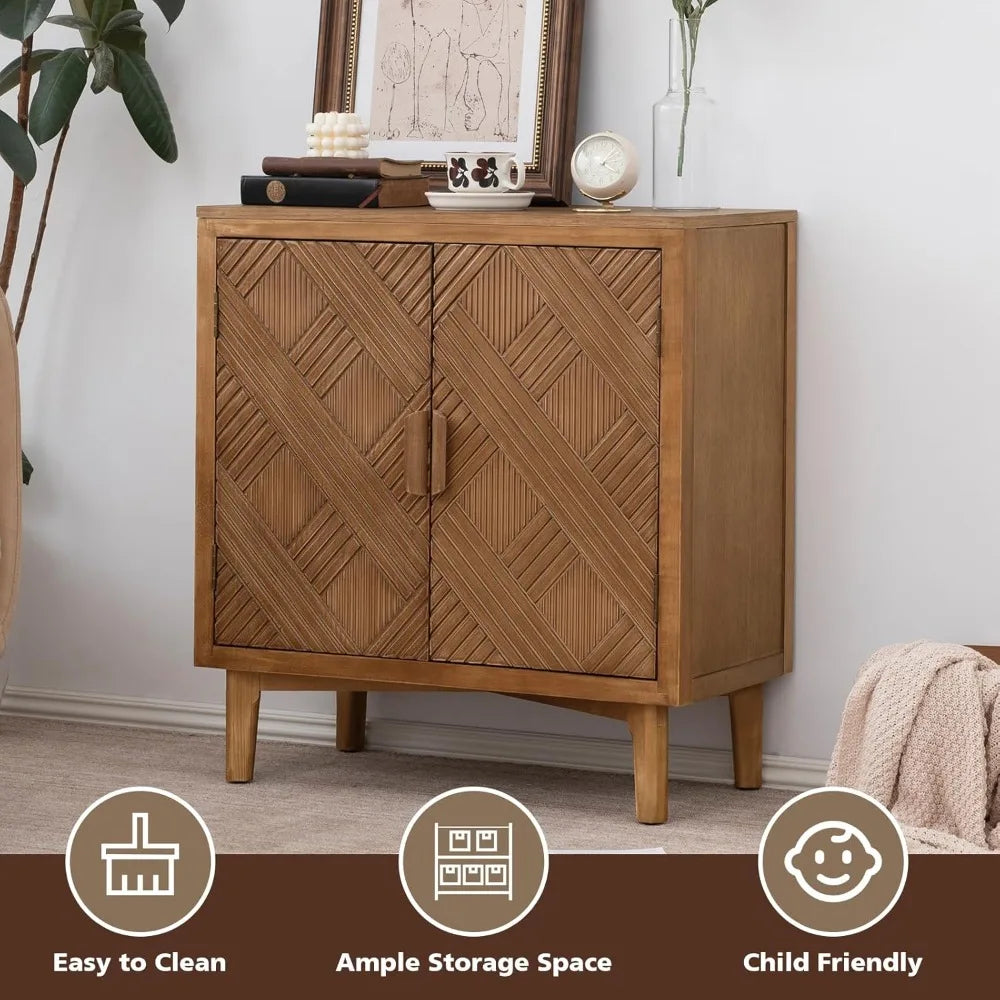 Mid-Century Modern Accent Cabinet Wooden Sideboard Rustic Storage Unit
