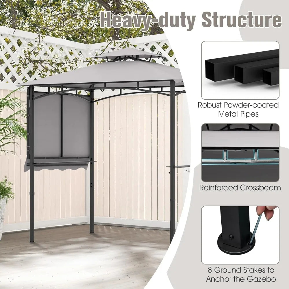 11x5 FT Grill Gazebo with Side Awning Double Tier Outdoor Canopy
