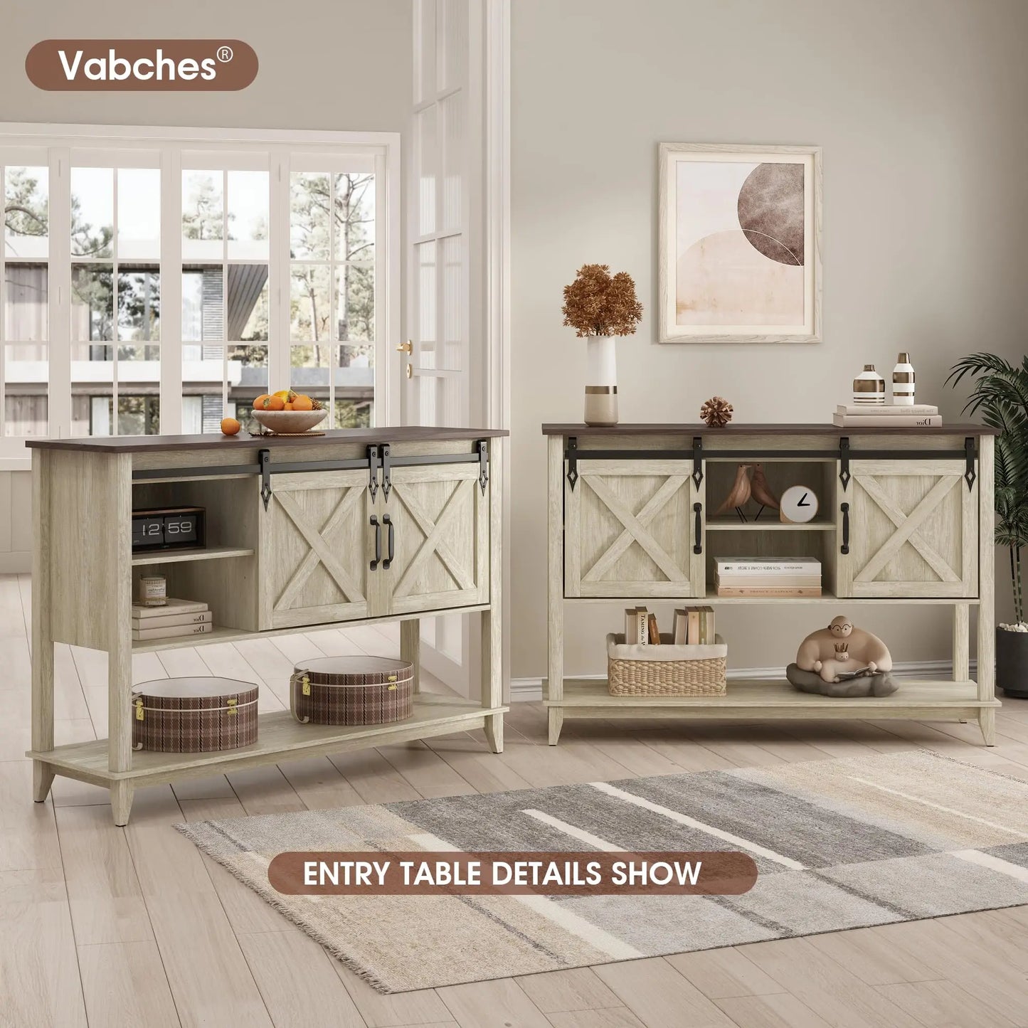 Vabches Entryway Table Sliding Barn Door Console Adjustable Storage