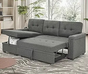 Reversible Sectional Sofa Bed with Storage Chaise Pull Out Couch