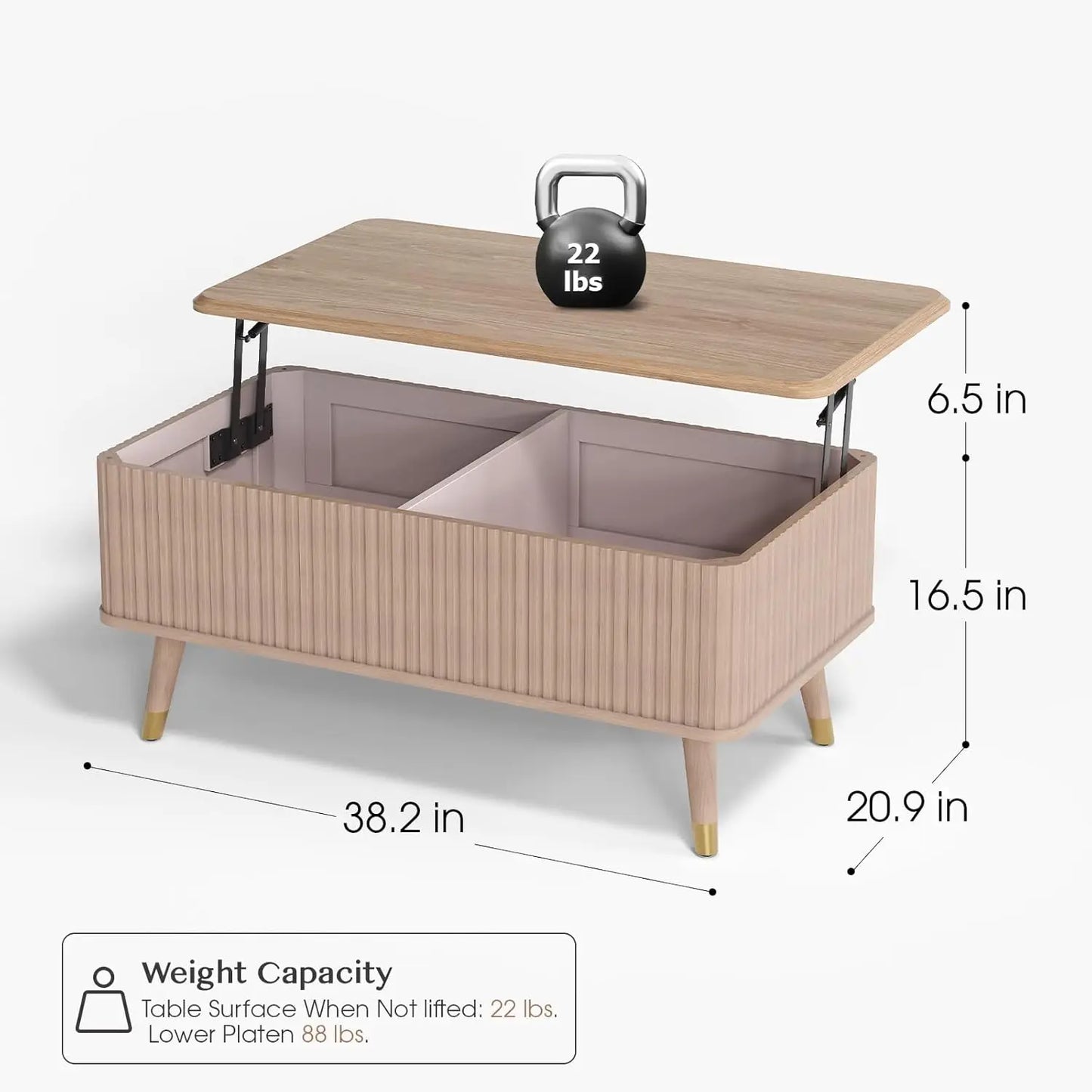 Lift Top Coffee Table with Storage Hidden Compartment Mid Century Modern
