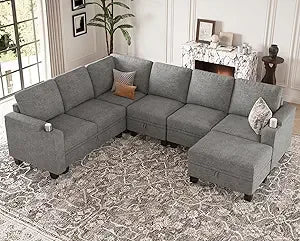 Ljustra Chenille Modular Sectional Sofa L Shaped with Storage Cup Holder