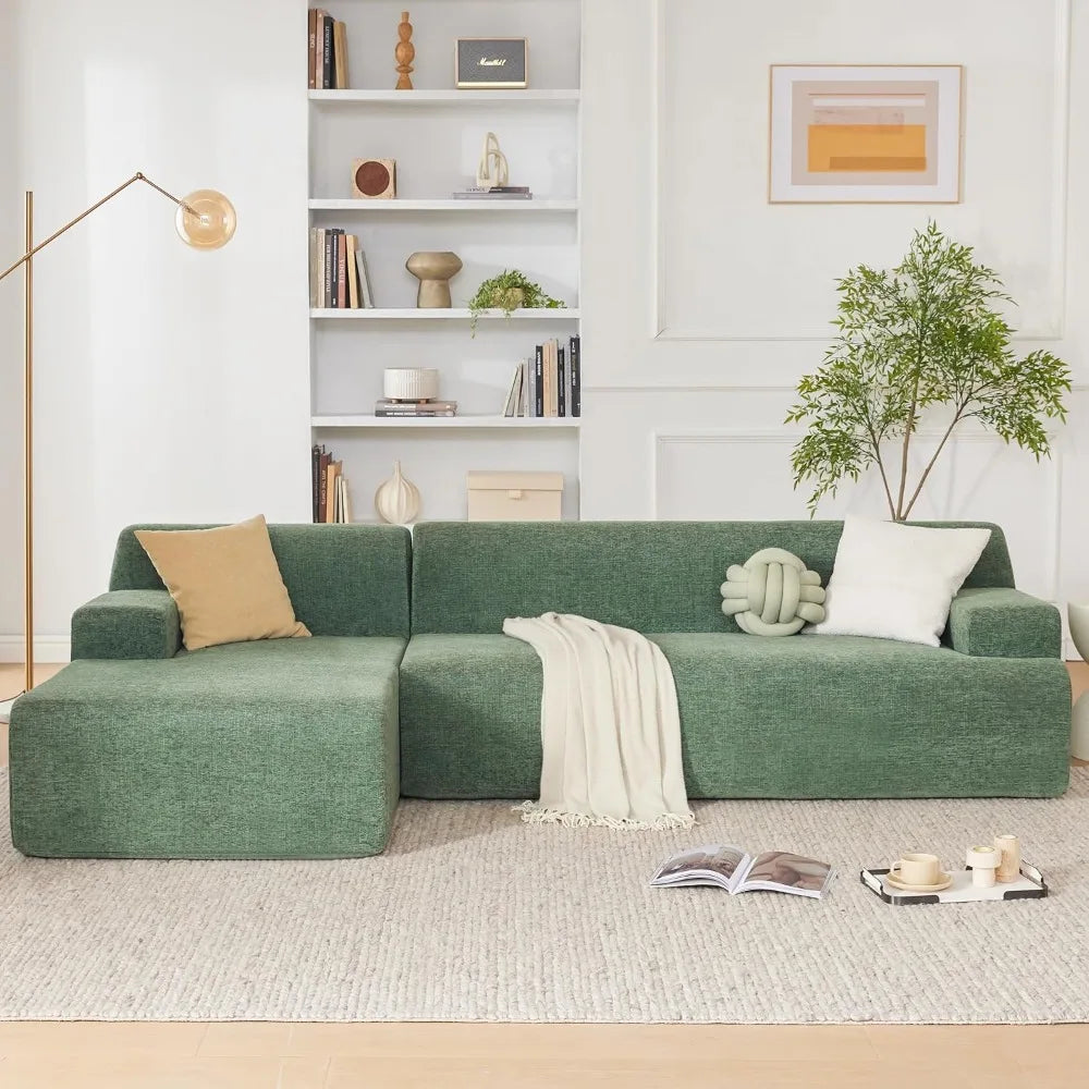 Ljustra Chenille L-Shaped Sectional Sofa, High-Density Foam, Modern Style, Green, 107"