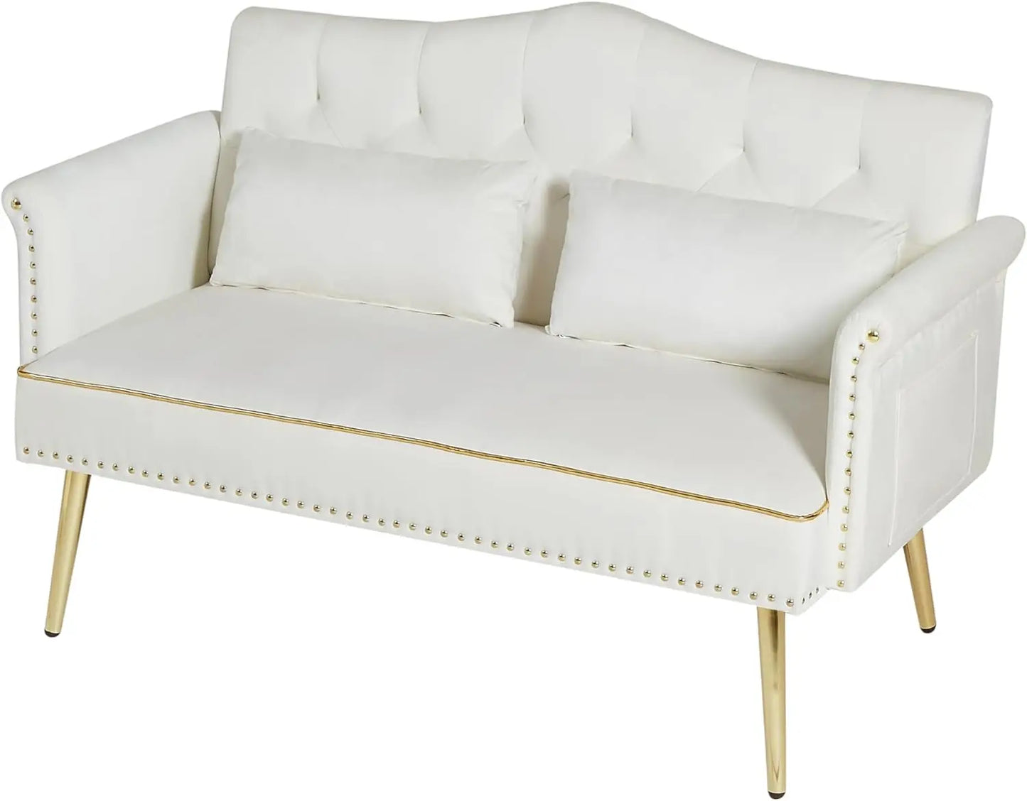 55 Inch Modern Velvet Loveseat Sofa with Gold Legs and Side Pockets