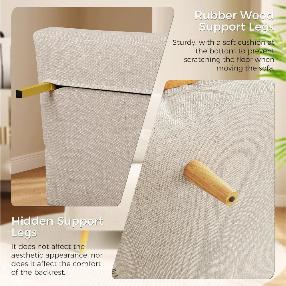 Convertible Sleeper Chair Bed 3-in-1 Futon Sofa w/ Arms & Pillow Linen Couch