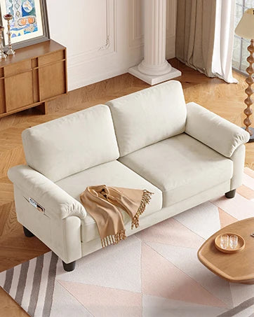 Modern 48" Linen Loveseat Sofa 2-Seater Couch with Pillow for Small Spaces Apartment