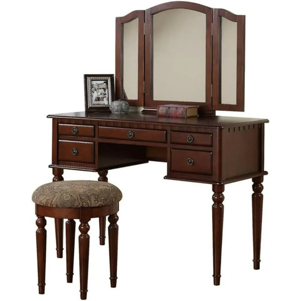 Bobkona St Croix Vanity Set with Stool and Mirror for Makeup Storage