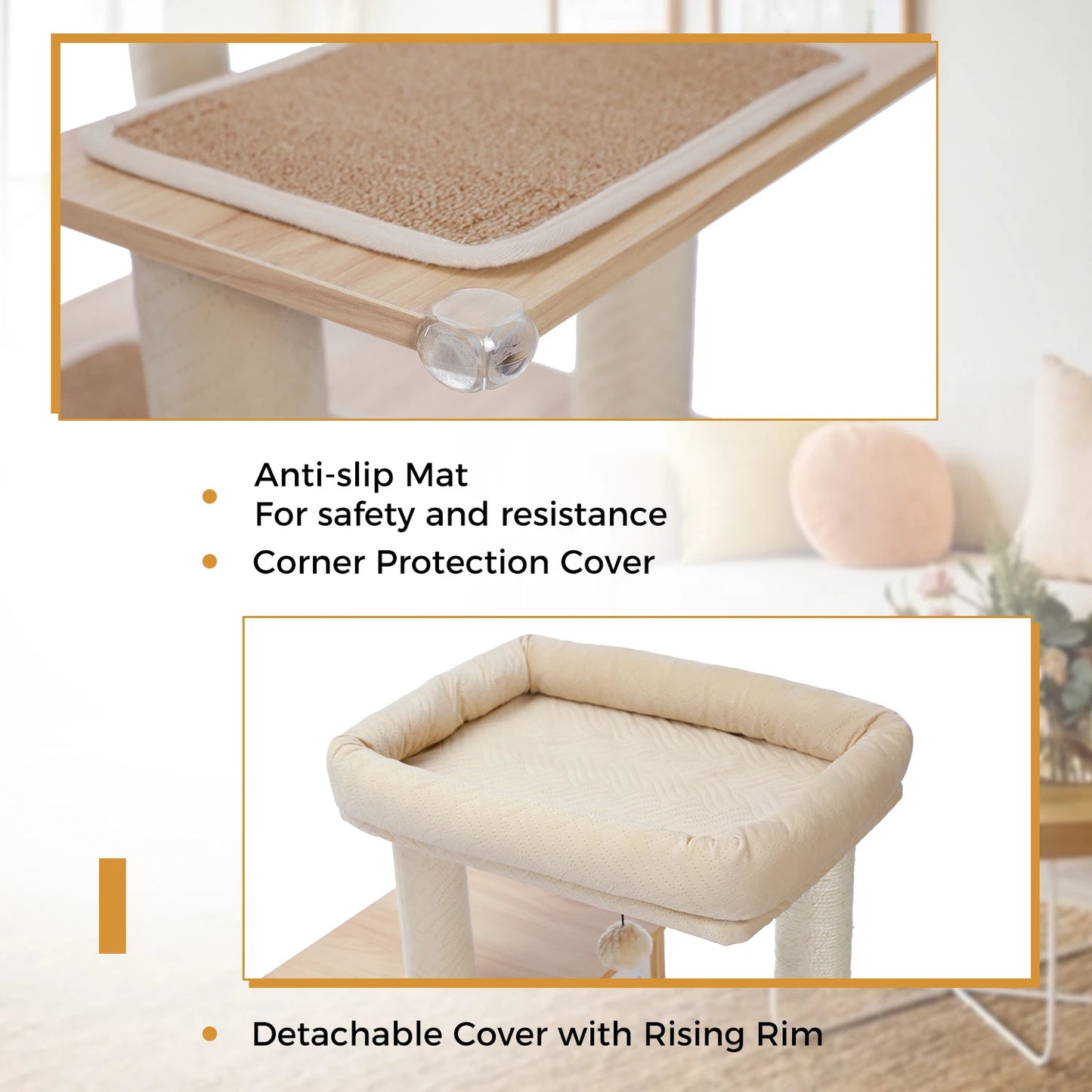 Multi-Level Cat Tree Indoor Wood Tower with Hammock Scratching Posts