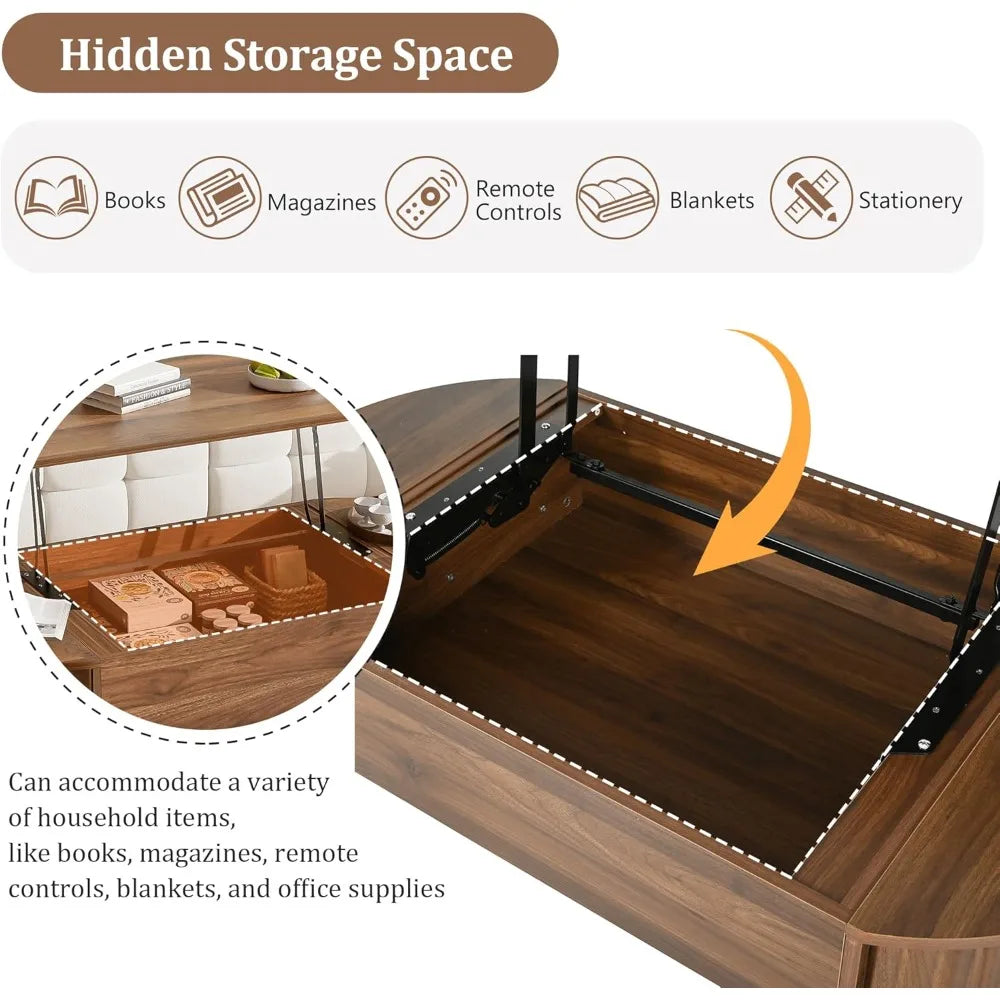 Modern Lift Top Coffee Table with Hidden Storage Oval Design 47.2"