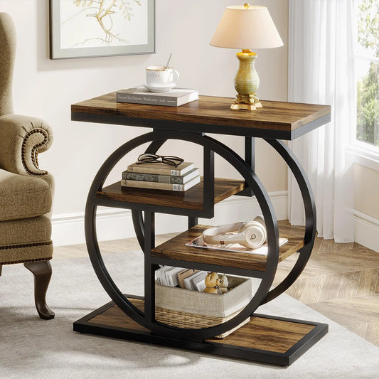 Ljustra Industrial 4-Tier End Table with Storage Shelves for Living Room