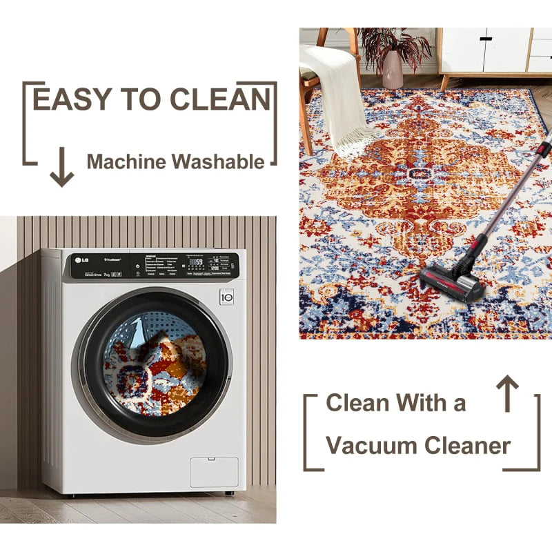 Area Rug 8x10 Vintage Bohemia Large Persian Non-slip Washable Rug