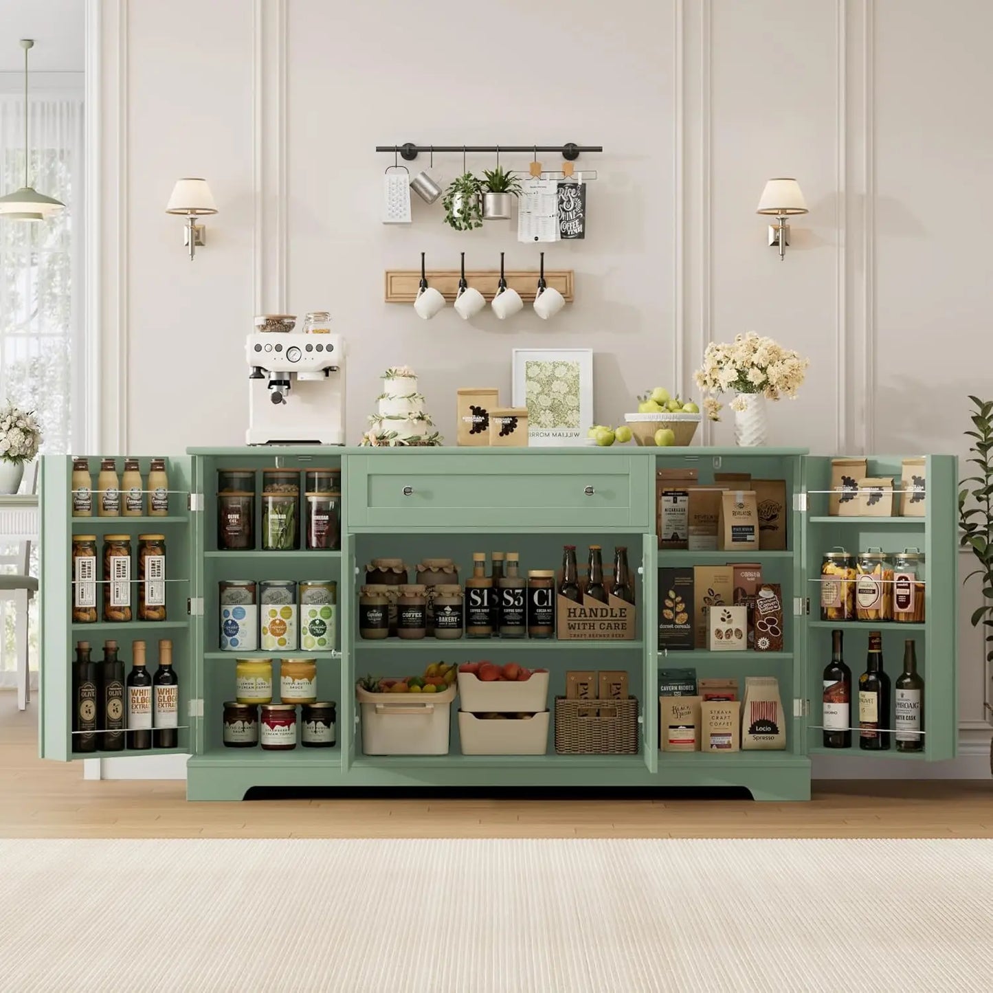 54 Inch Modern Buffet Cabinet with Storage Adjustable Shelves Sideboard