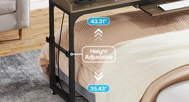 Height Adjustable Overbed Table with Wheels Mobile Laptop Desk Cart