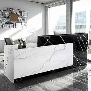 Modern Reception Desk with Lockable Drawers and Storage Compartments