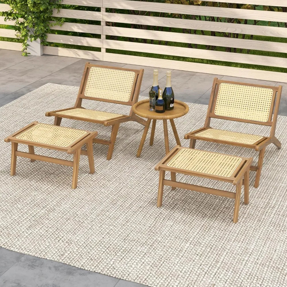 Mid Century Modern Accent Chair Ottoman Handwoven Rattan Teak Wood