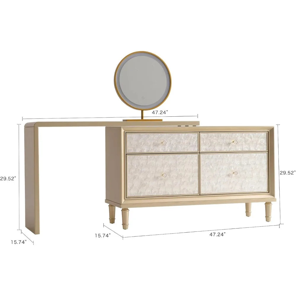 Vanity Desk with LED Lighted Mirror and 4 Drawers for Bedroom Living Room