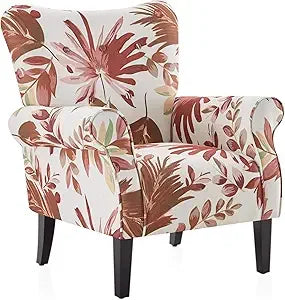 Modern Wingback Accent Chair High Back Floral Upholstered Armchair