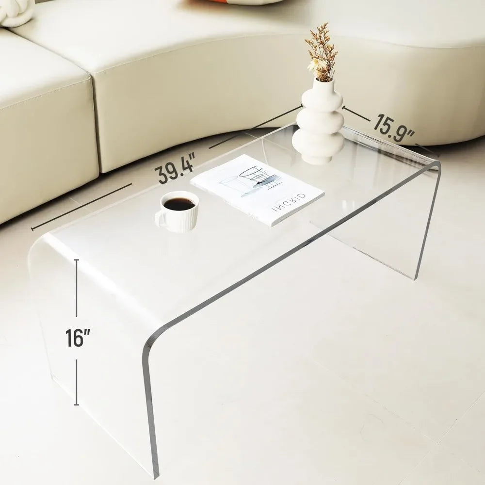 Long Rectangle Acrylic Waterfall Coffee Table Modern Minimalist Style