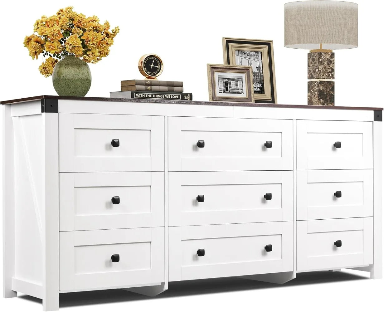 Farmhouse 9 Drawer Dresser Storage Organizer for Bedroom and TV Stand