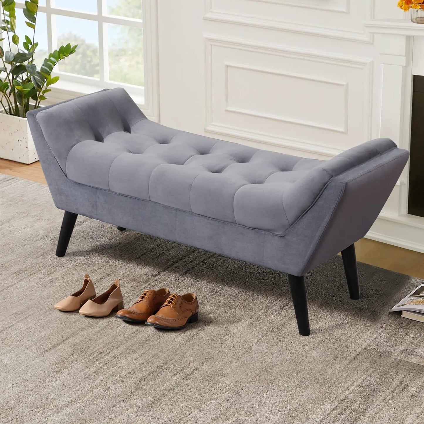 Velvet Tufted Ottoman Bed Bench Upholstered Entryway Storage Footstool