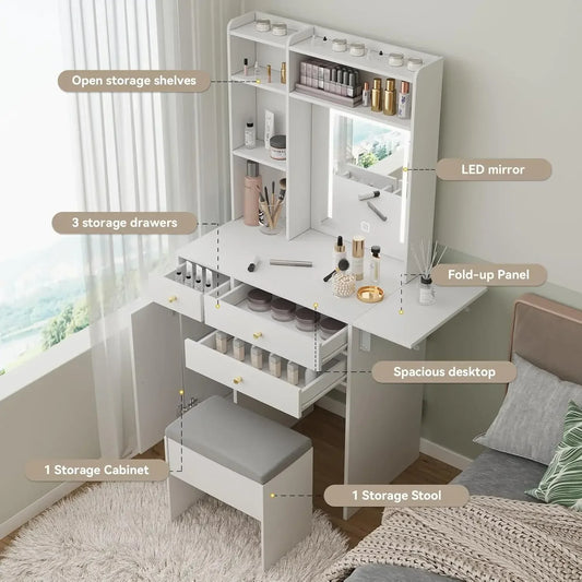 Best Seller Vanity Desk with Mirror and Lights Storage Makeup Dressing Table