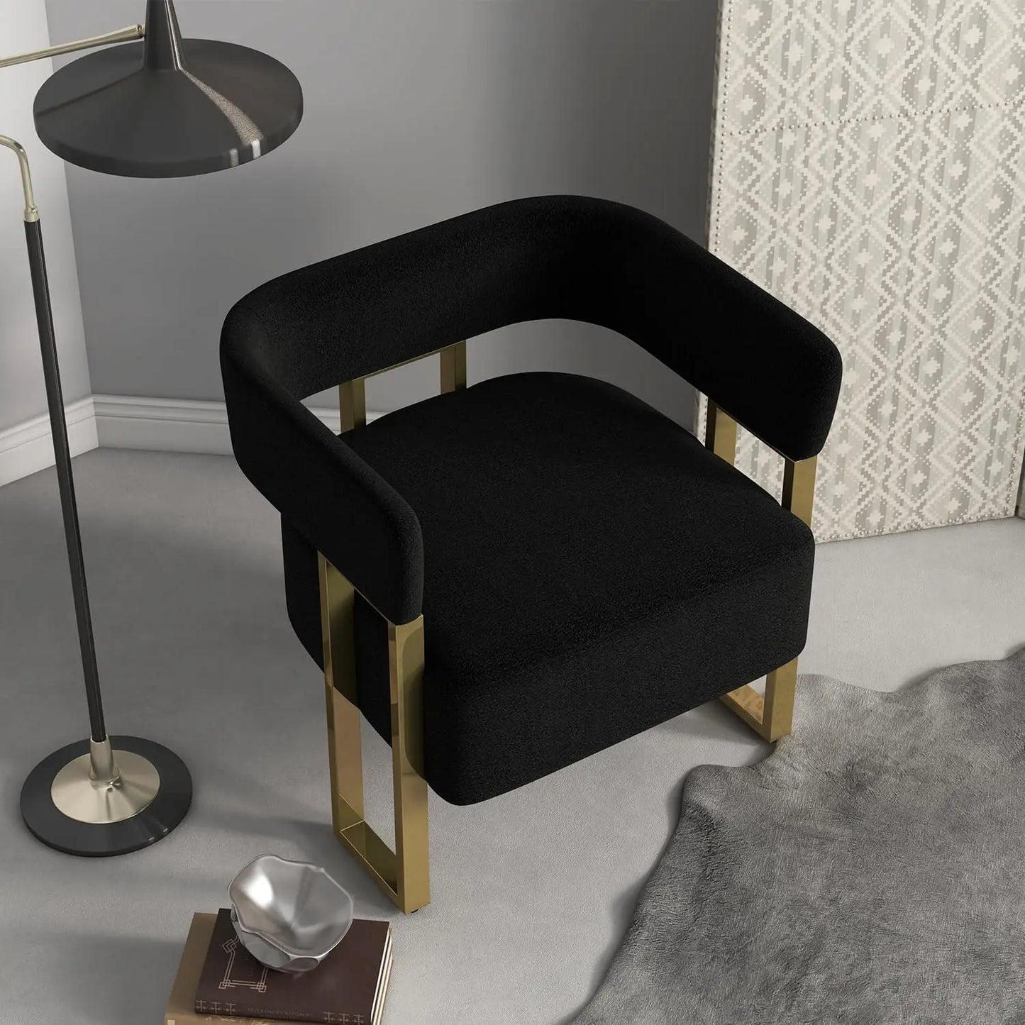 Mid Century Sherpa Boucle Accent Chair Modern Upholstered Armchair