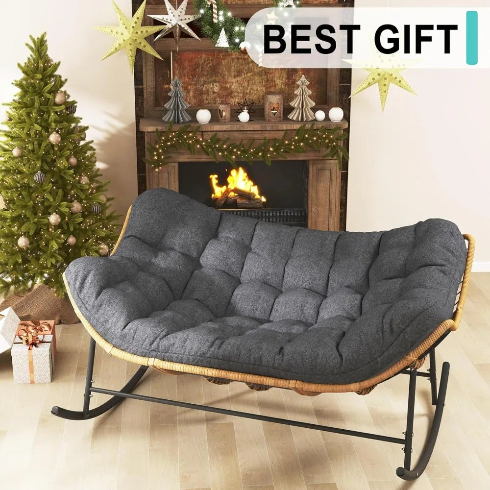 Double Rocking Chair Indoor Outdoor Oversized Papasan Loveseat