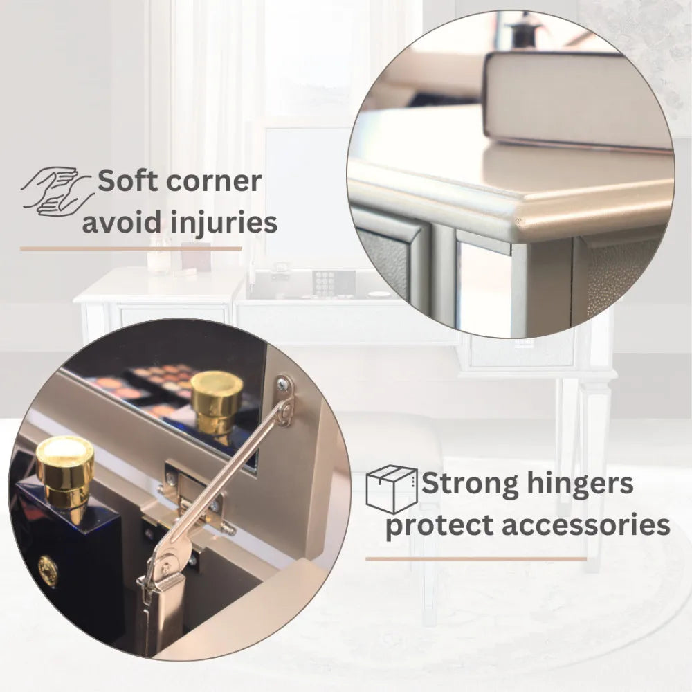 Luxury Mirrored Vanity Desk Set with Stool and Drawer Storage for Bedroom
