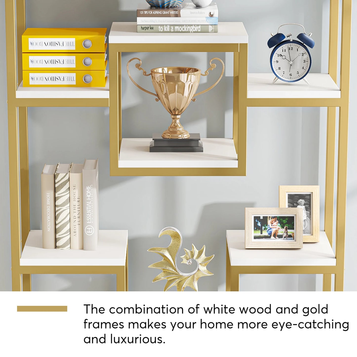 Tribesigns Gold 8-Shelf Etagere Bookcase Modern Display Shelf