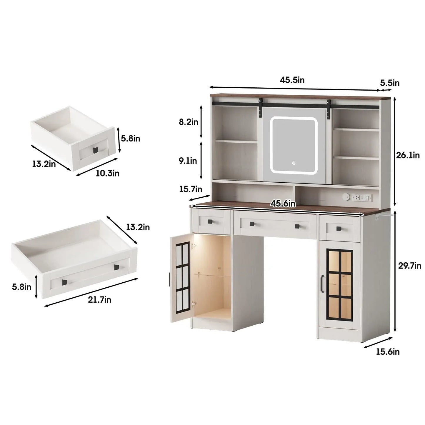 Ljustra Vanity Makeup Desk with Sliding Mirror and LED Lights