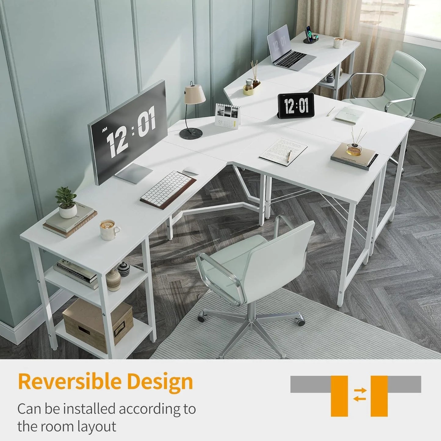 L Shaped Desk 59 Inch Reversible Corner Desk with Storage for Home Office