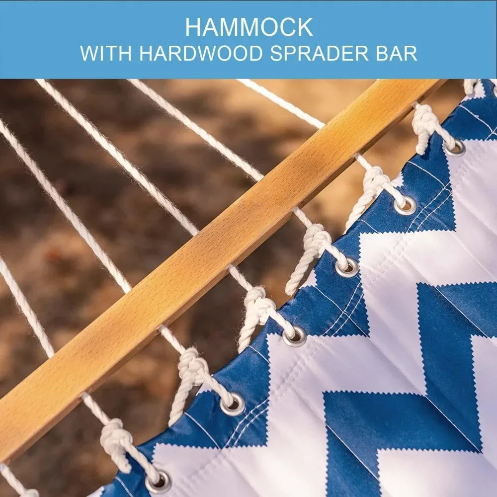 12FT Double Quilted Hammock with Spreader Bars Detachable Pillow
