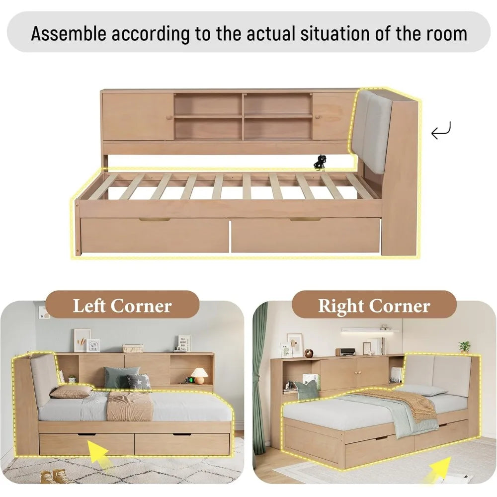 Ljustra Full Size Daybed with USB Charging Storage Drawers Minimalist Design