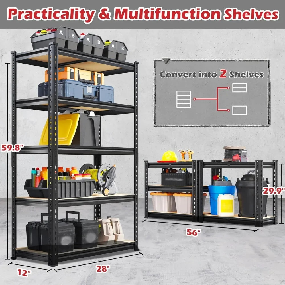 5 Tier Heavy Duty Garage Shelving 2020 LBS Capacity Adjustable Storage