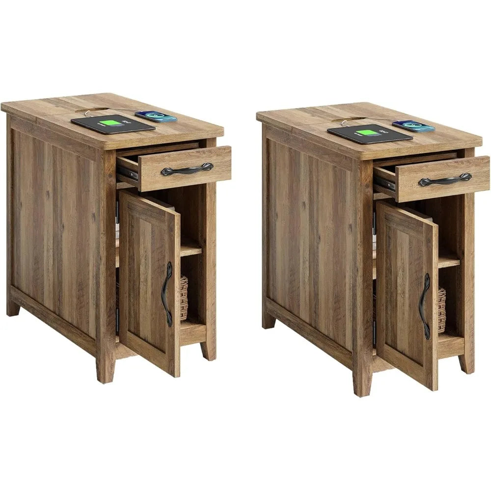 Modern Farmhouse End Table Set of 2 with Charging Station