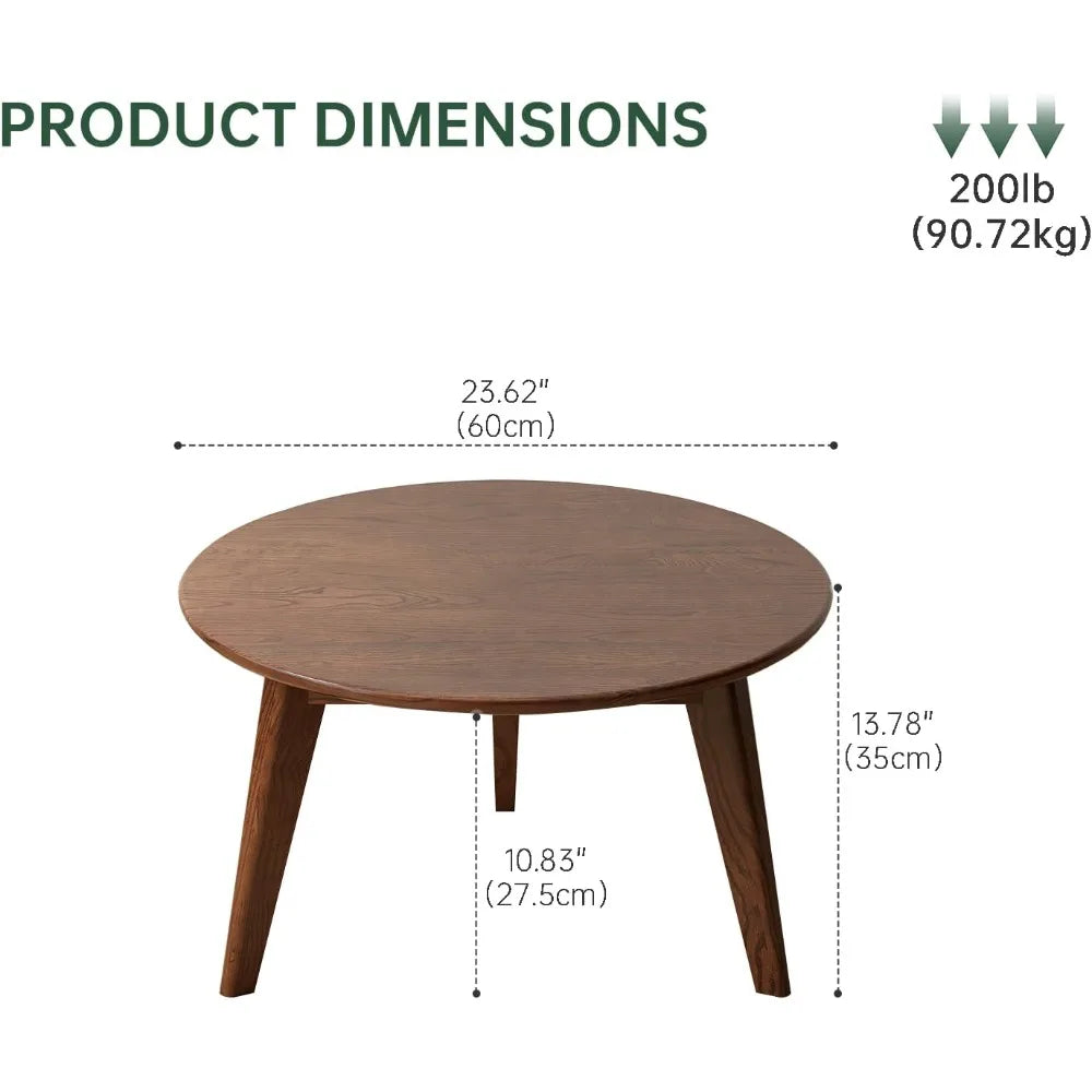 Solid Oak Round Coffee Table Mid Century Living Room Side Table