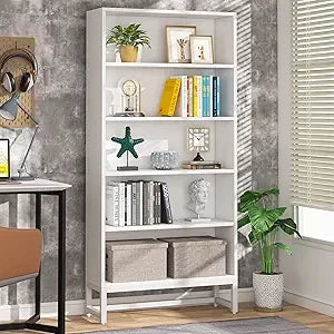 Tall Black Bookcase with LED Lights Heavy Duty Free-Standing Organizer