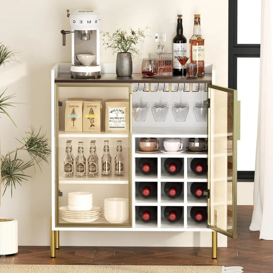 Ljustra Coffee Bar Cabinet Glass Door White Wine Liquor Storage Buffet