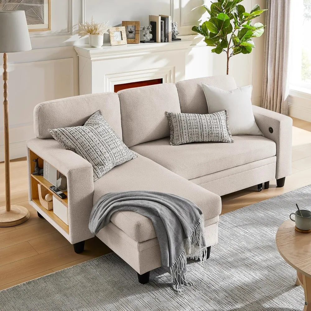 Ljustra 80” Sleeper Sofa Bed L-Shaped Sectional Couch with Storage