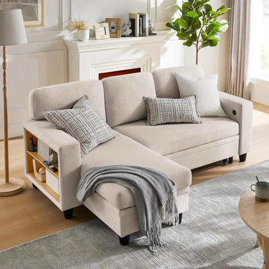 Ljustra 80” Sleeper Sofa Bed L-Shaped Sectional Couch with Storage