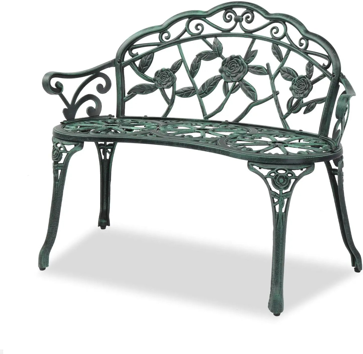 Ljustra 38.5" Outdoor Metal Rose Bench Antique Cast Iron Garden Seating