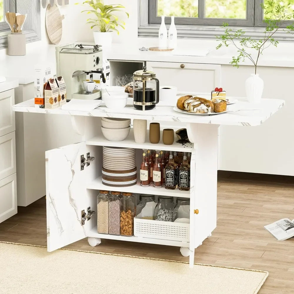 Rolling Kitchen Island with Drop Leaf Storage Cabinet on Wheels