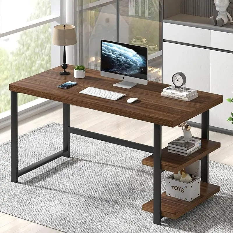 Modern L Shape Computer Desk with Storage Shelves for Home Office