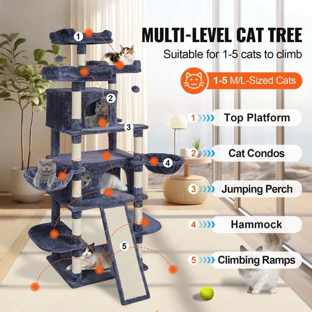 68.5 Inch Cat Tower Indoor Cats Scratching Post Condos Padded Perch