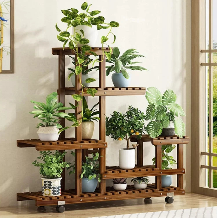6 Tier Wood Plant Stand Vertical Indoor Outdoor Holder for Patio