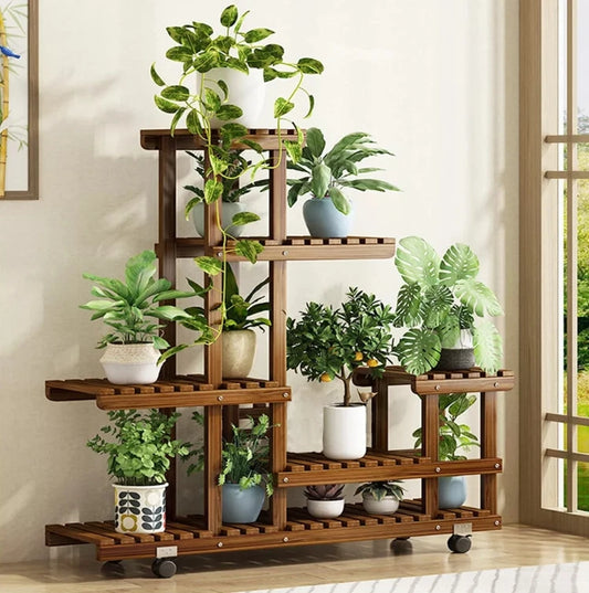 6 Tier Wood Plant Stand Vertical Indoor Outdoor Holder for Patio