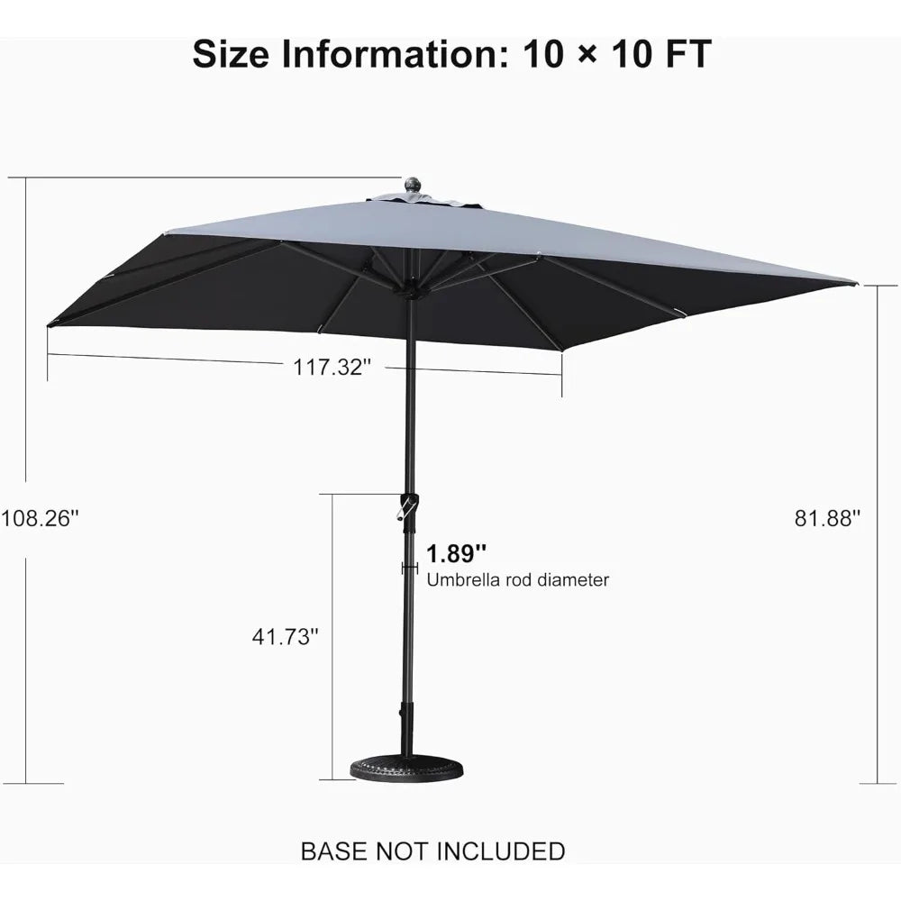 10ft Square Patio Umbrella Aluminum Frame Market Sun Umbrella Outdoor